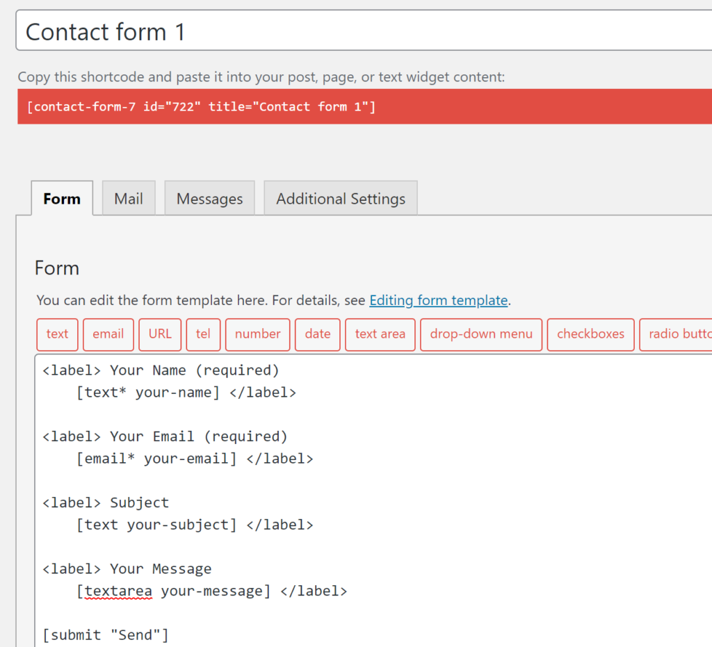 contact form 7 settings